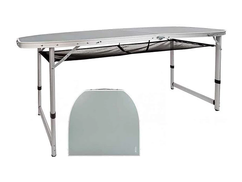 Mesa de camping Aktive altura regulable con bandeja de malla gris 59/66/71,5x149x80 cm