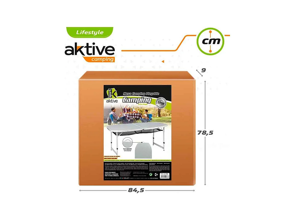 Mesa de camping Aktive altura regulable con bandeja de malla gris 59/66/71,5x149x80 cm
