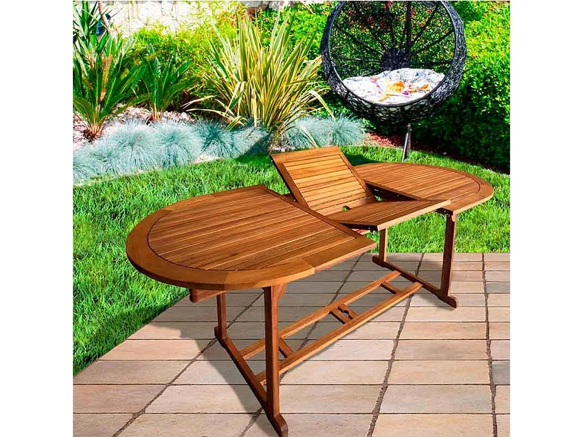 Mesa ovalada de exterior Aktive Garden extensible con agujero de sombrilla natural 74x150-200x90 cm