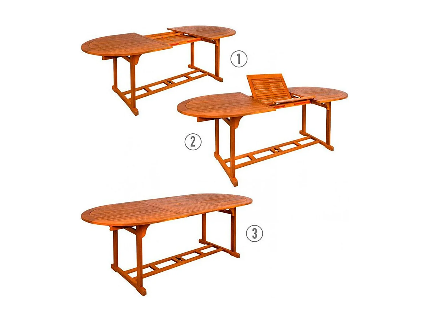 Mesa ovalada de exterior Aktive Garden extensible con agujero de sombrilla natural 74x150-200x90 cm