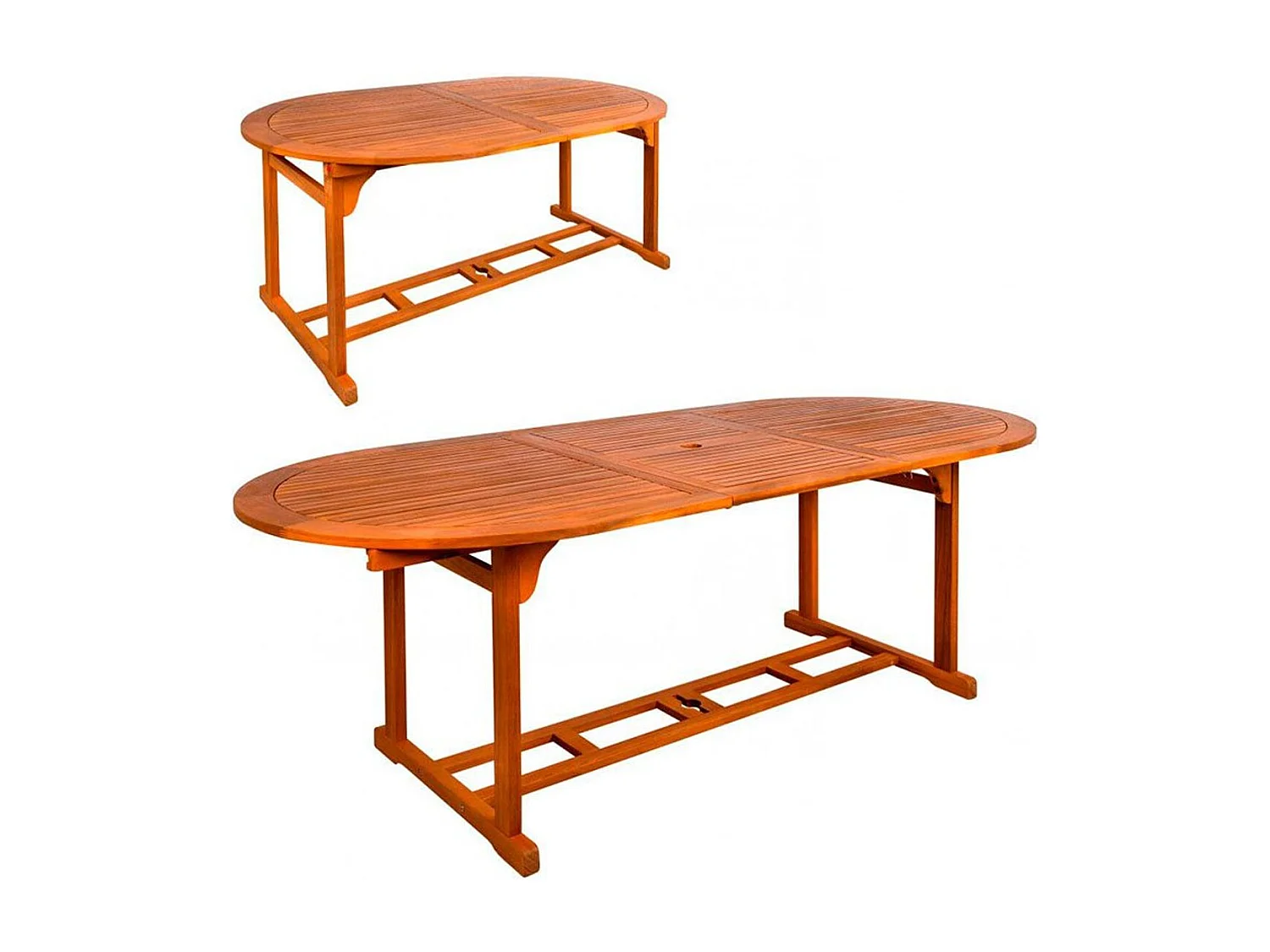 Mesa ovalada de exterior Aktive Garden extensible con agujero de sombrilla natural 74x150-200x90 cm