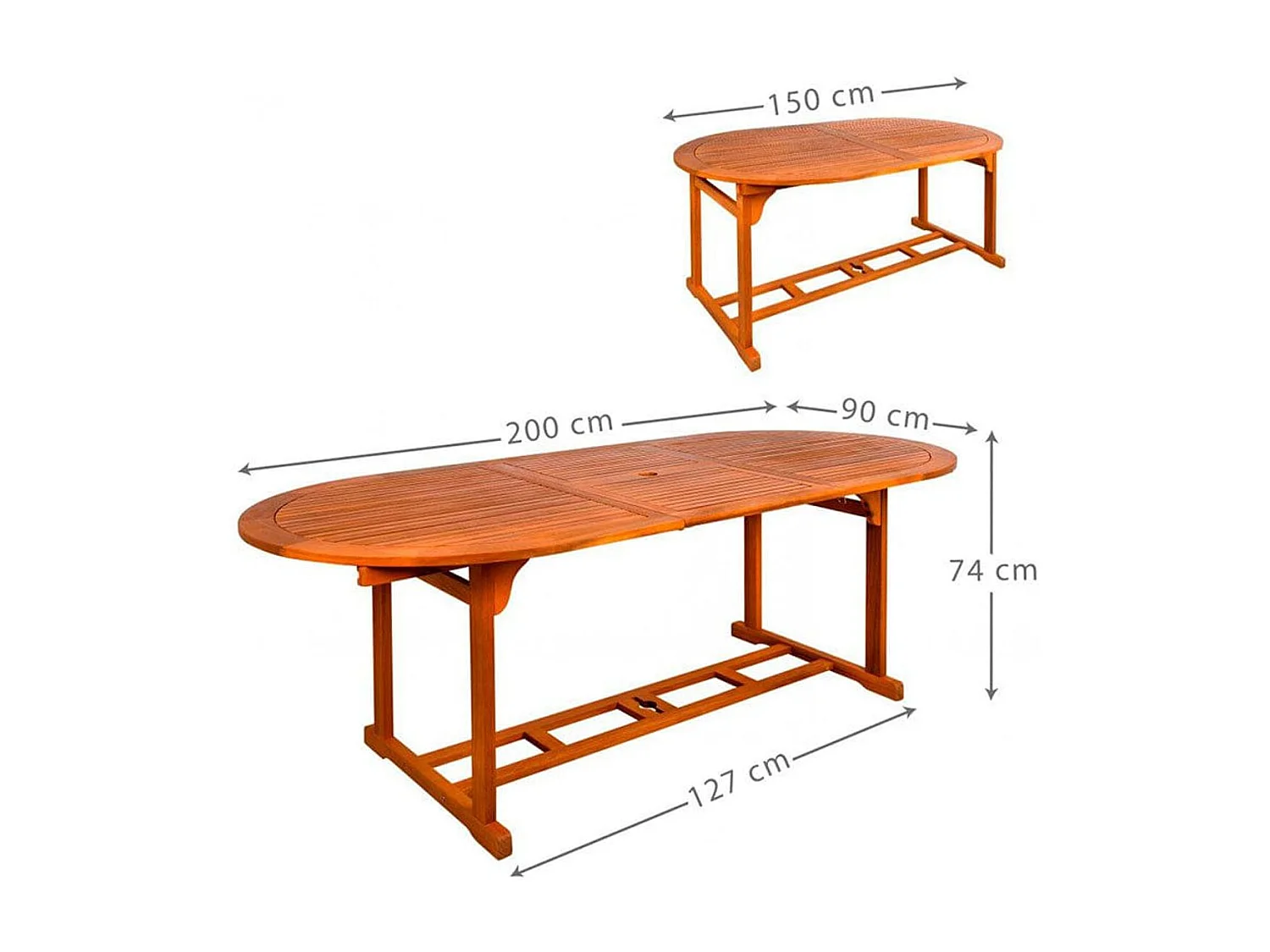 Mesa ovalada de exterior Aktive Garden extensible con agujero de sombrilla natural 74x150-200x90 cm