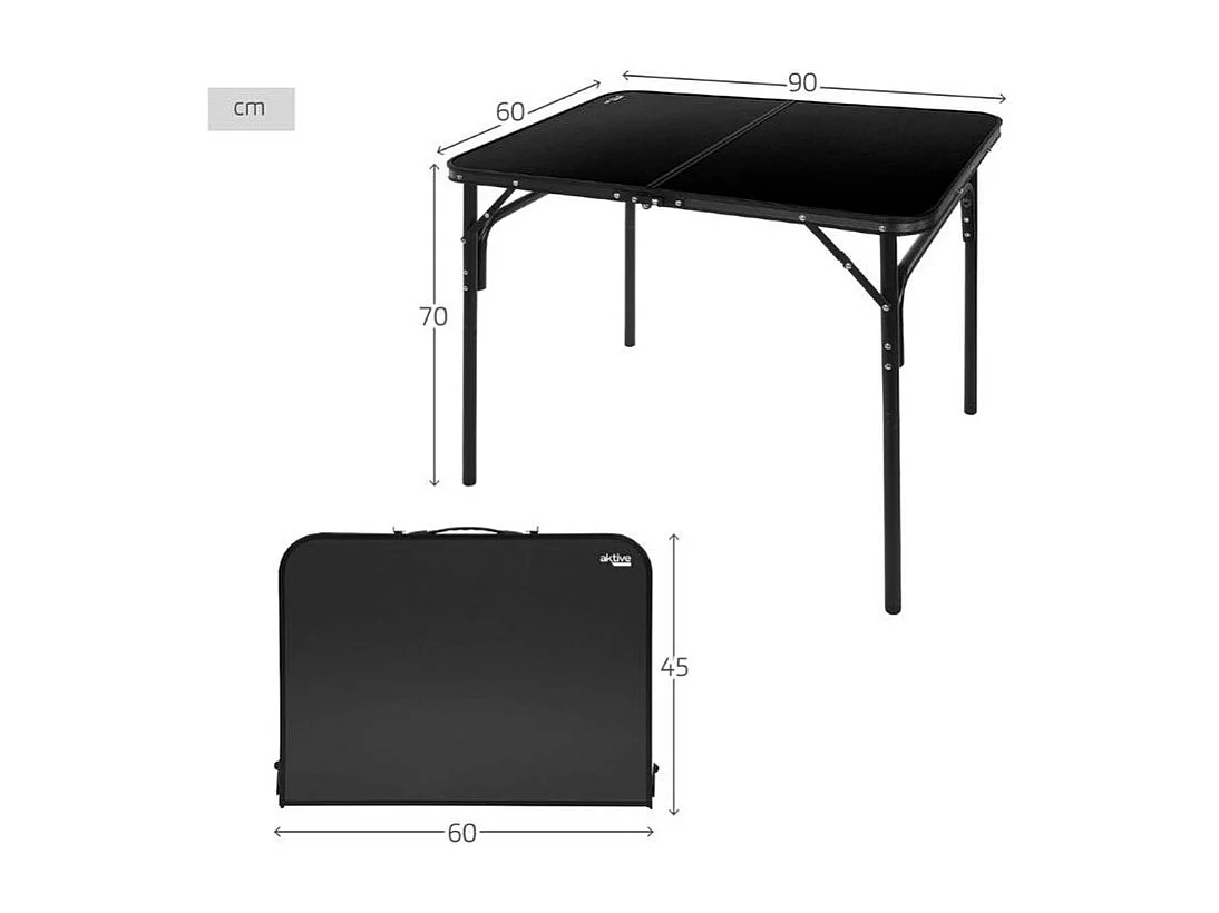 Mesa de camping Aktive diseño maletín negro 70x90x60 cm