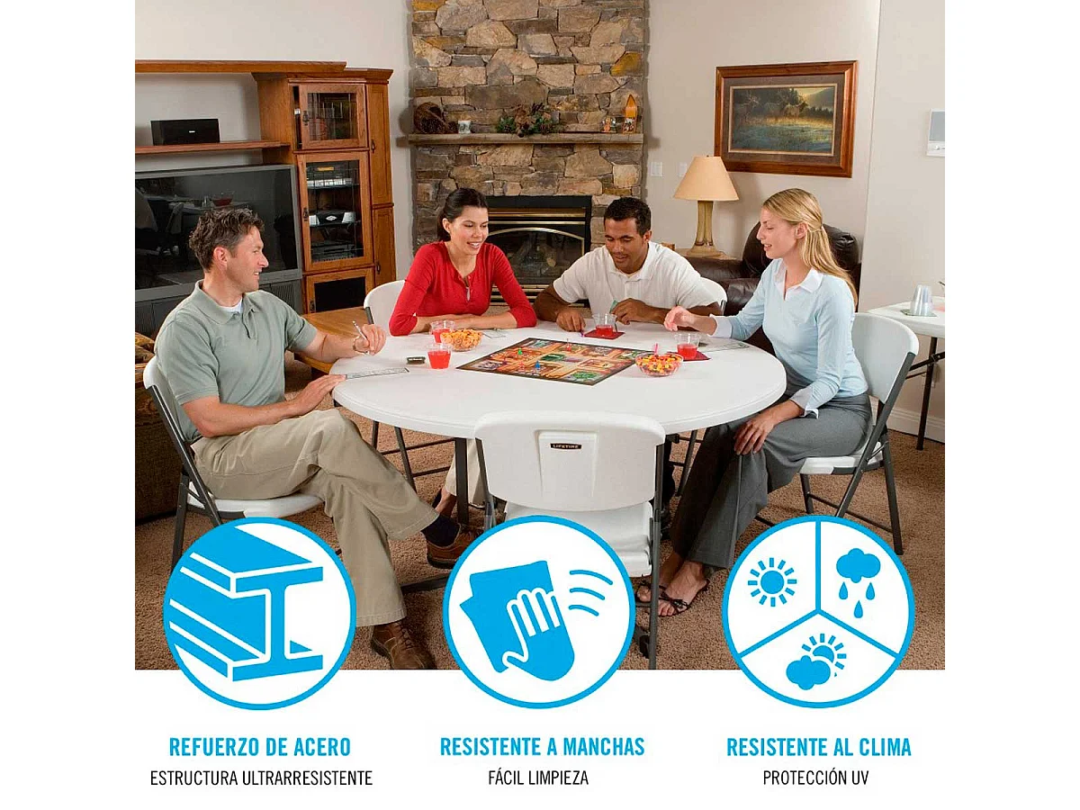 Mesa plegable Lifetime 8 personas forma redonda blanco Ø152x75,5 cm