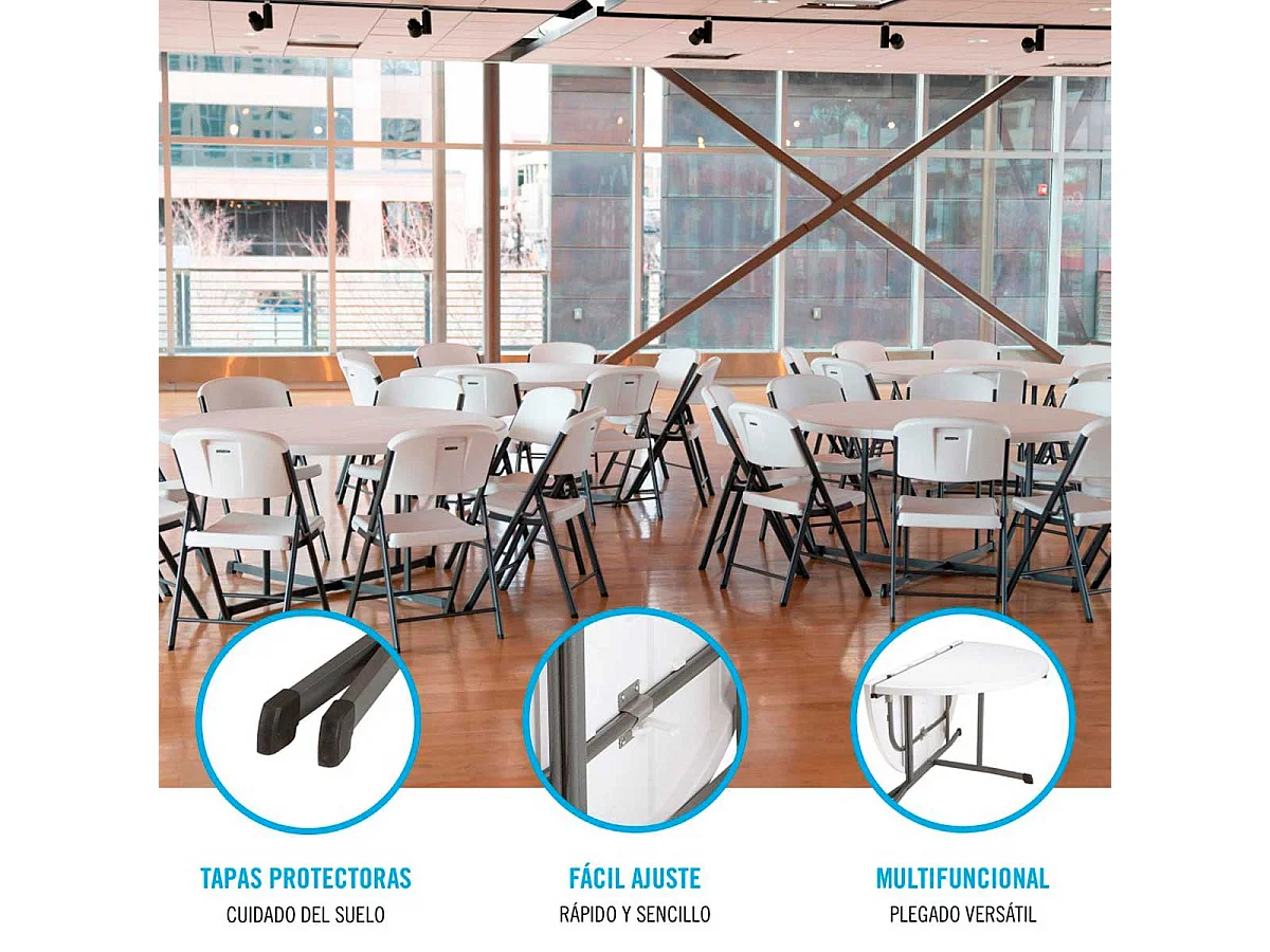 Mesa plegable Lifetime 8 personas forma redonda blanco Ø152x75,5 cm