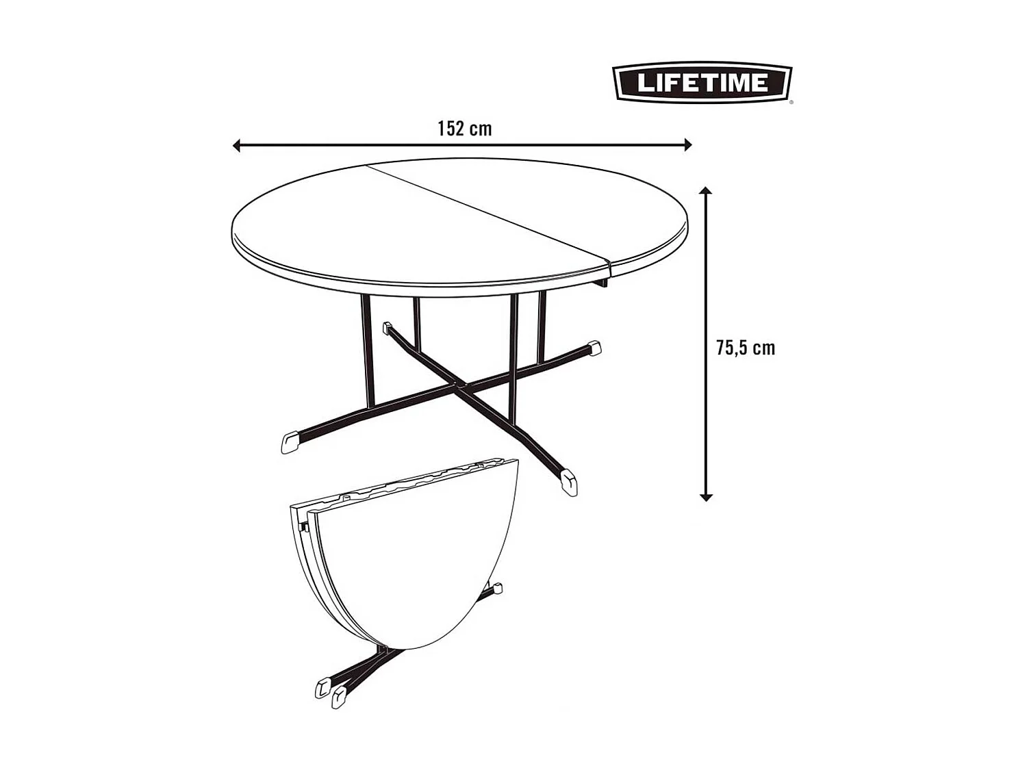 Mesa plegable Lifetime 8 personas forma redonda blanco Ø152x75,5 cm