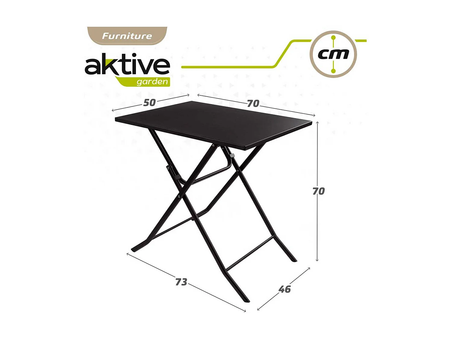 Mesa de jardín Aktive plegable negro 70x70x50 cm