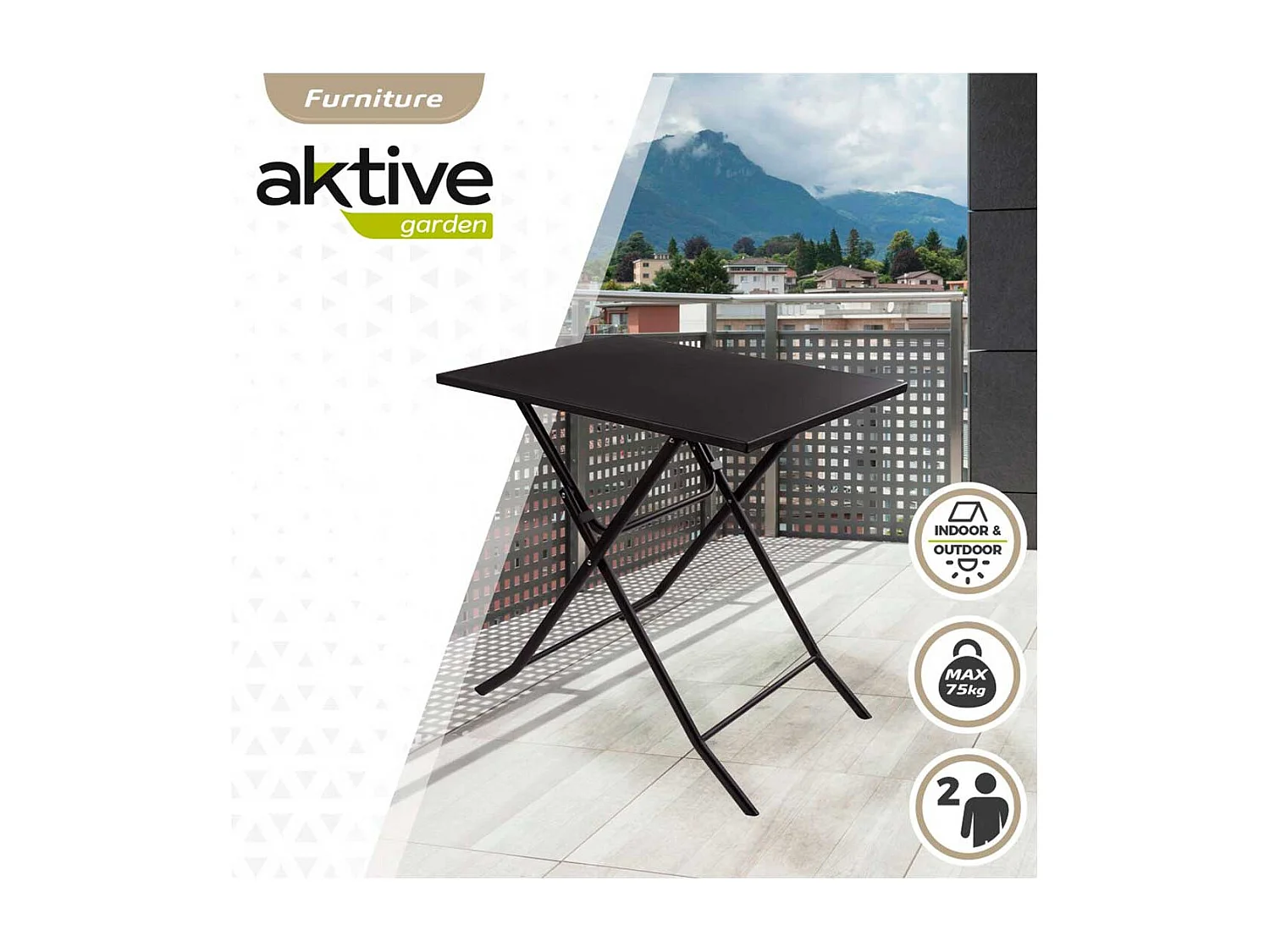 Mesa de jardín Aktive plegable negro 70x70x50 cm
