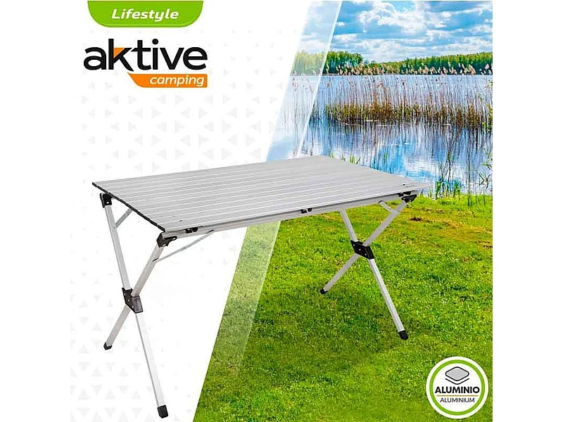 Mesa de camping Aktive plegable con tablero enrollable gris 70x110x70 cm