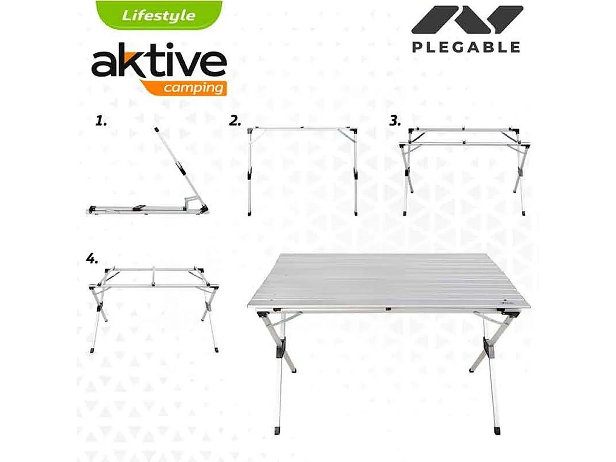 Mesa de camping Aktive plegable con tablero enrollable gris 70x110x70 cm