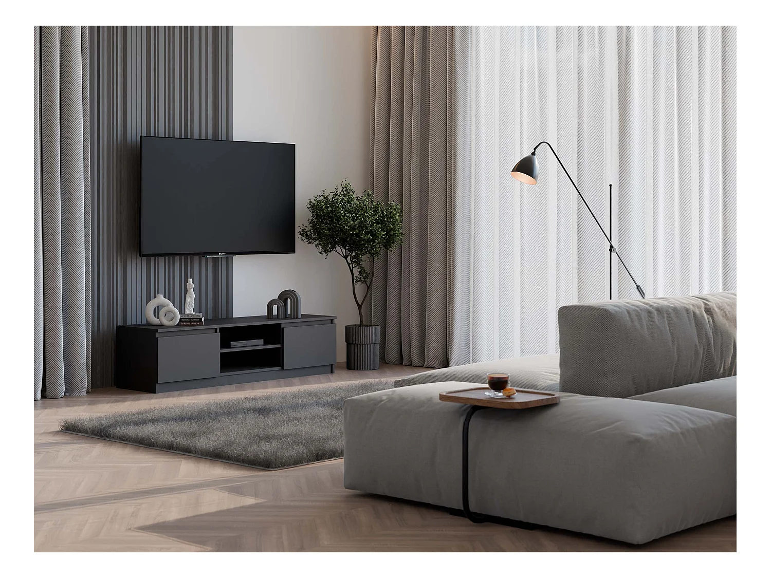 TABLE BASSE AVEC UNITÉ TV 120 CM - NOIR