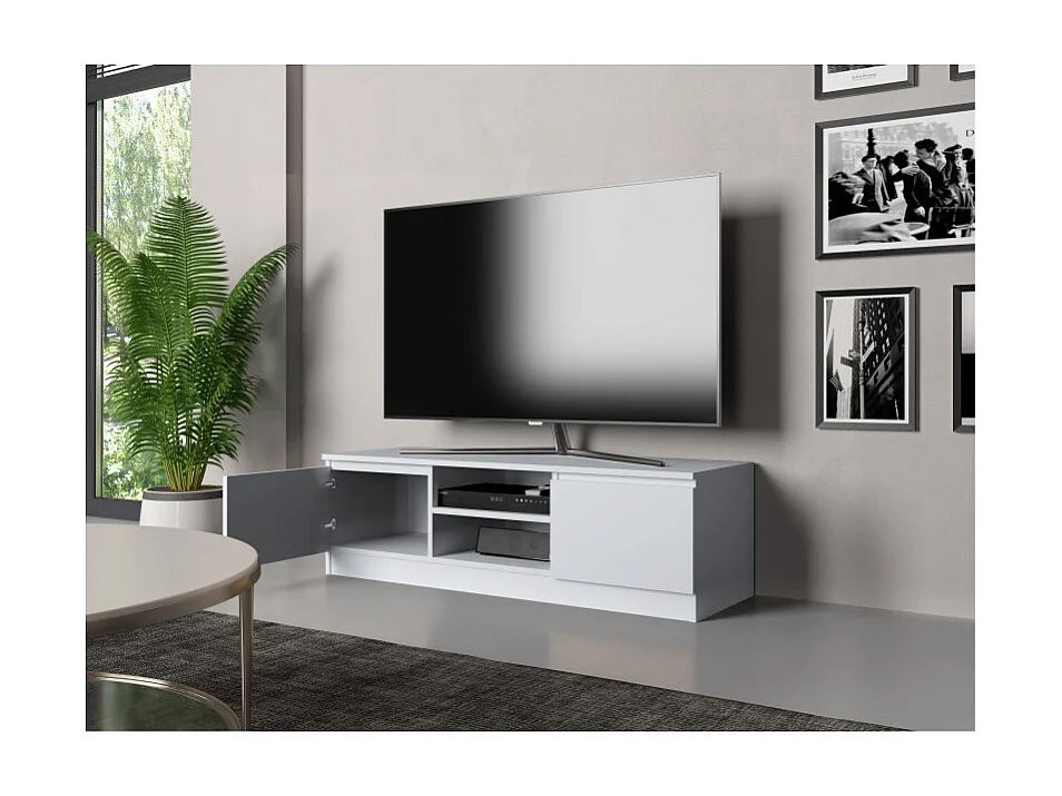 STOLIK KAWOWY Z SZAFKĄ POD TELEWIZOR BIAŁY MATOWY