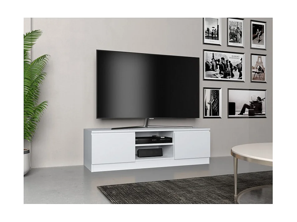 STOLIK KAWOWY Z SZAFKĄ POD TELEWIZOR BIAŁY MATOWY