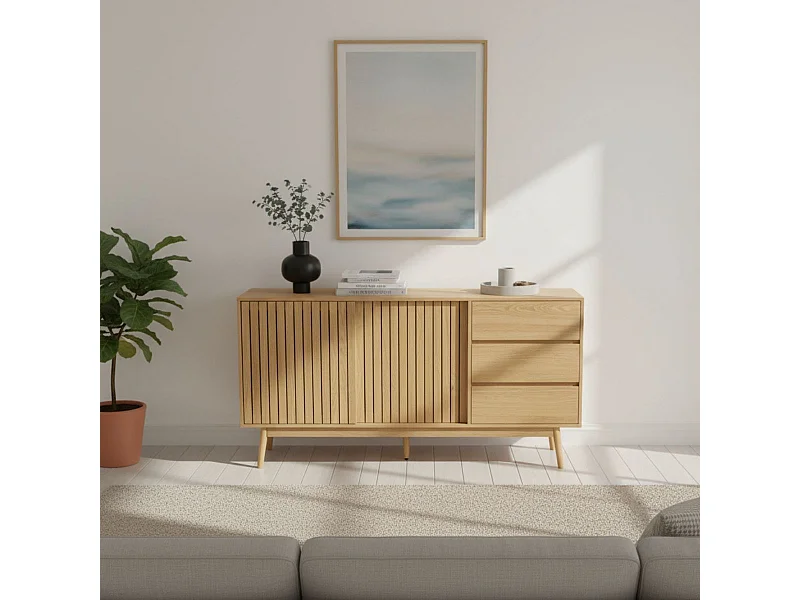 Consola baja Trend 2 puertas correderas + 3 cajones natural 80x150x40 cm Adec