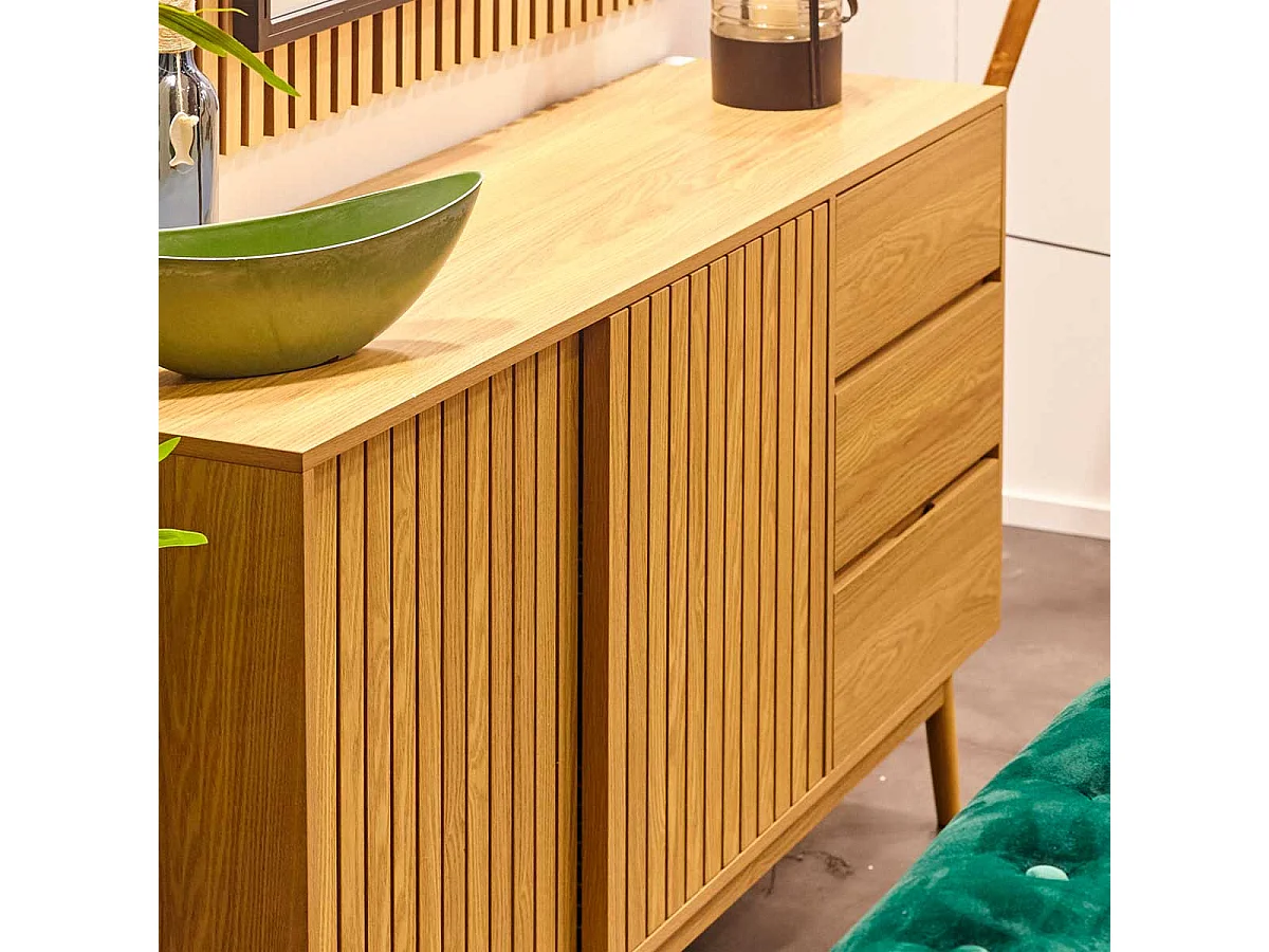 Consola baja Trend 2 puertas correderas + 3 cajones natural 80x150x40 cm Adec