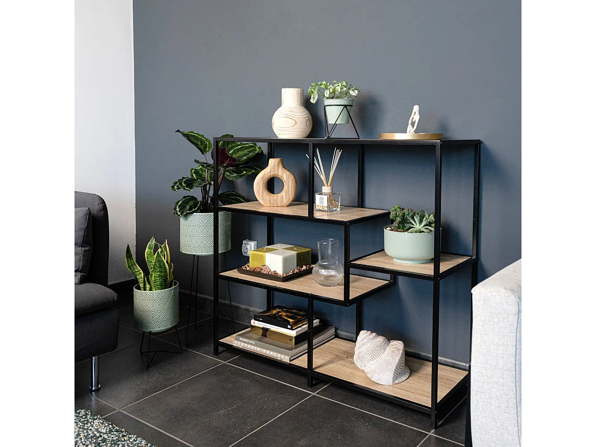 Consola MOA Vinthera 5 estantes negro/natural 90x100x34 cm