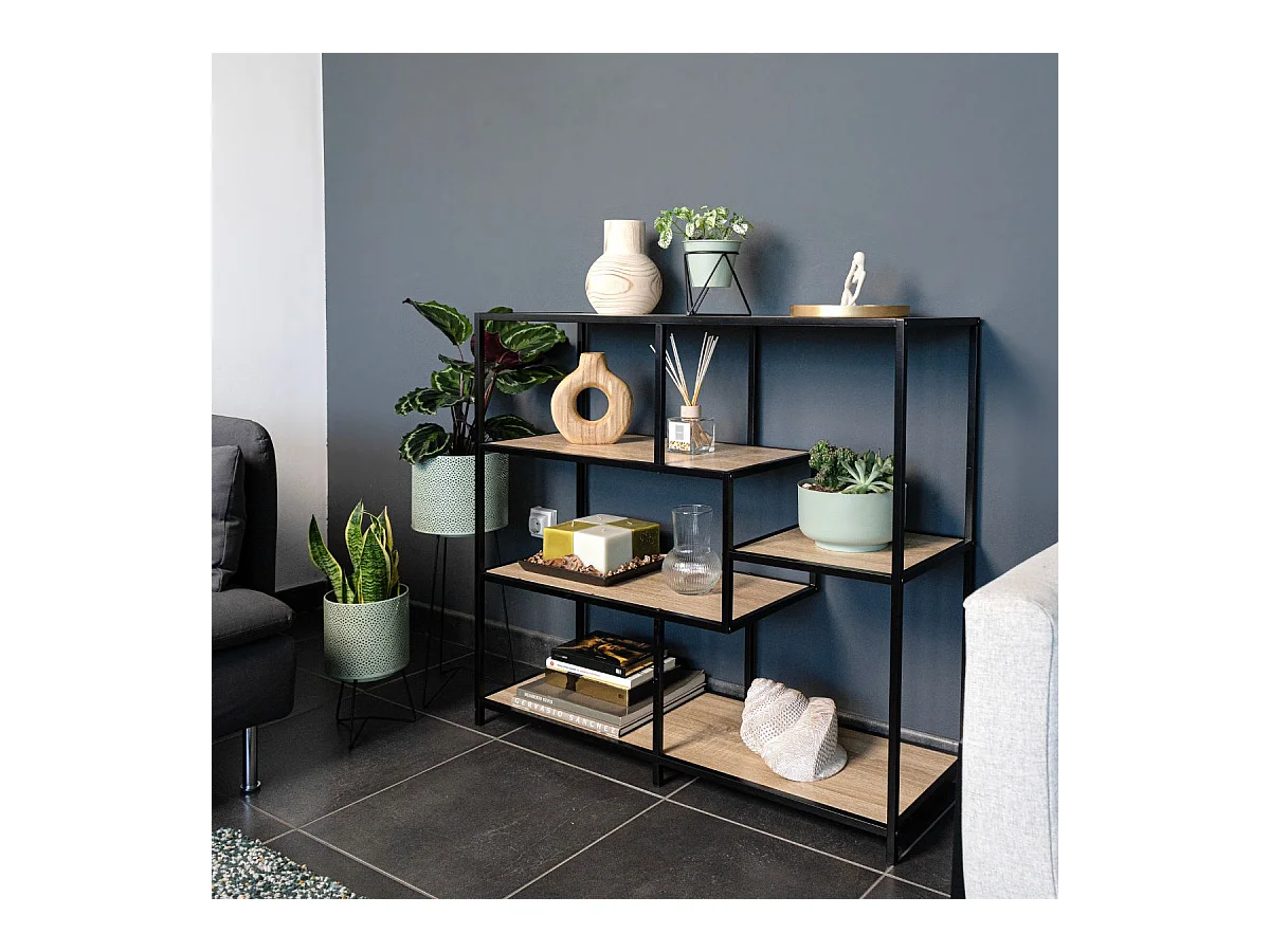 Consola MOA Vinthera 5 estantes negro/natural 90x100x34 cm