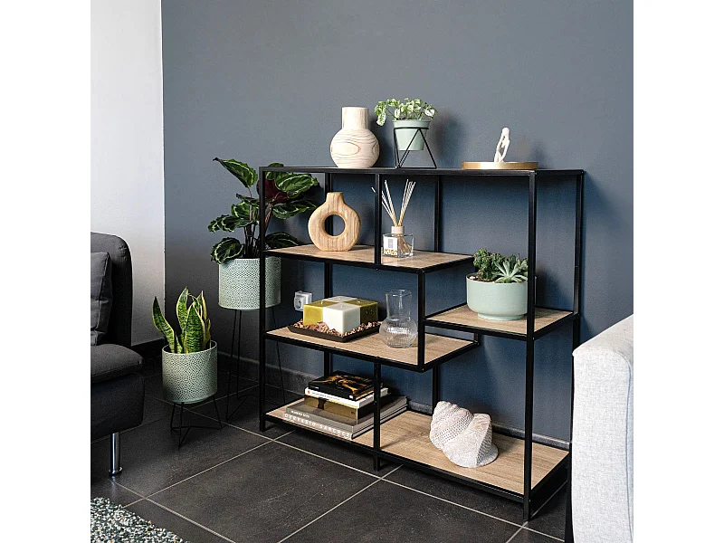 Consola MOA Vinthera 5 estantes negro/natural 90x100x34 cm