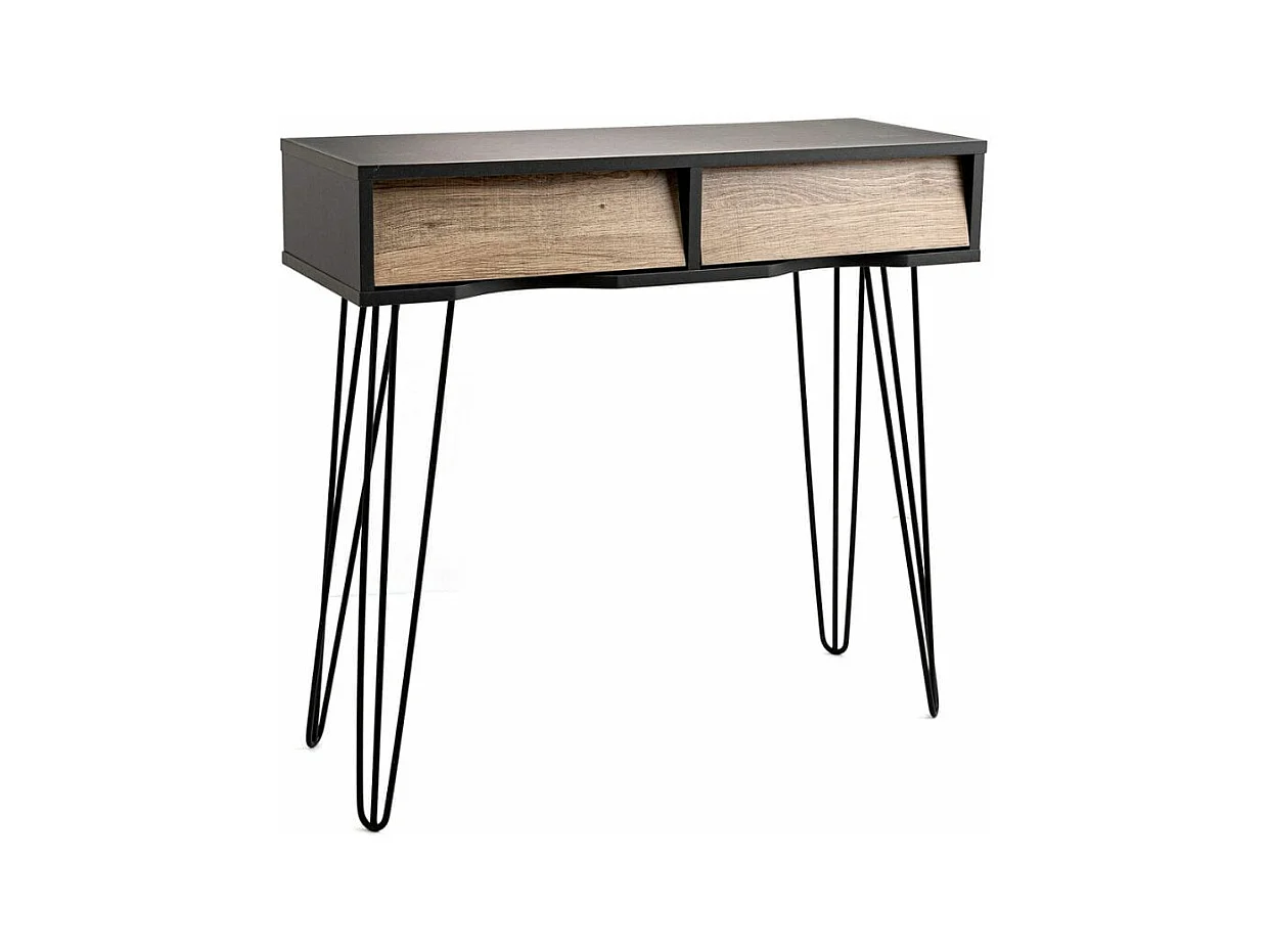 Mueble recibidor MOA Vinthera 2 cajones negro/natural 76x80x30 cm