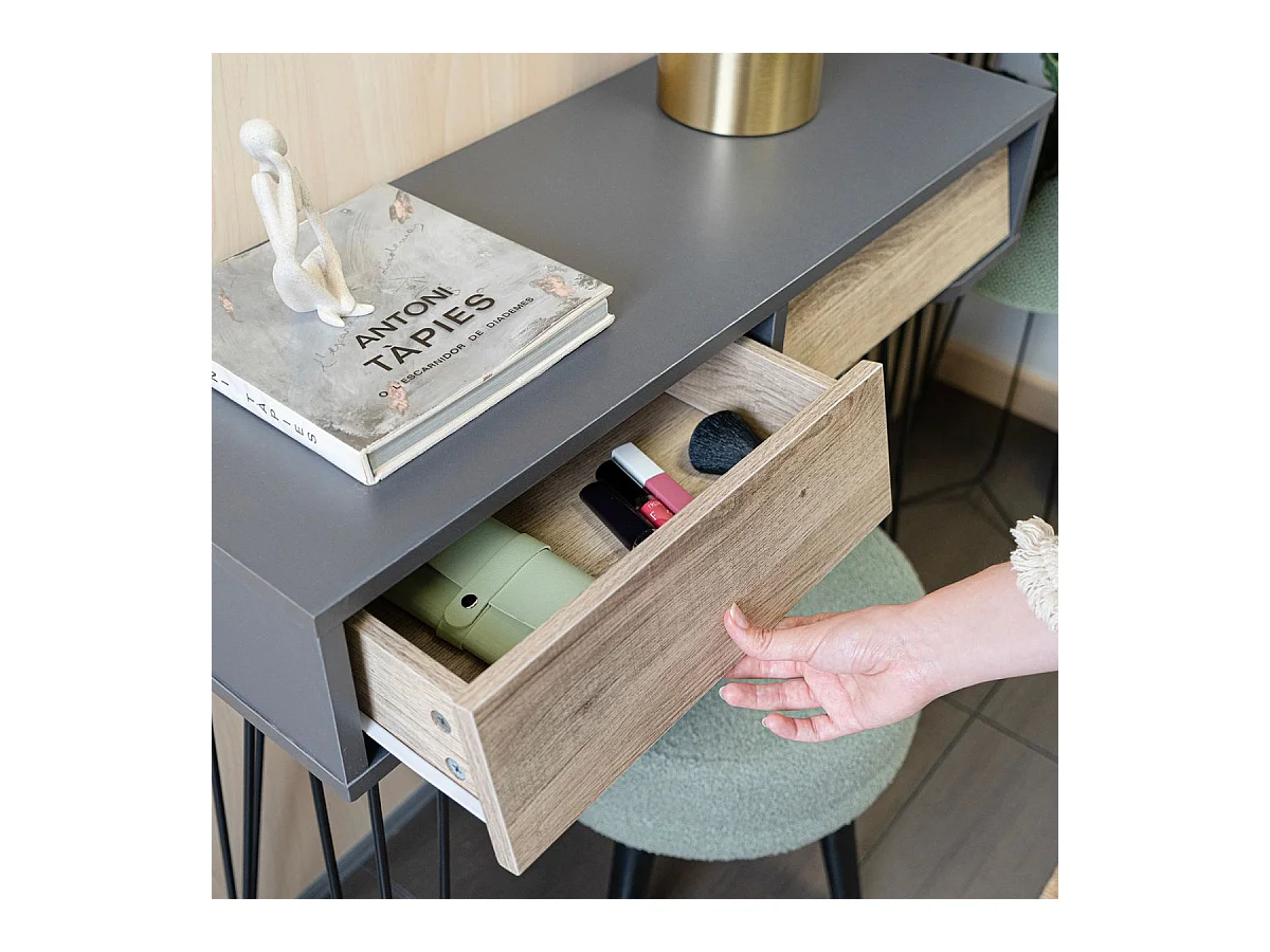 Mueble recibidor MOA Vinthera 2 cajones negro/natural 76x80x30 cm