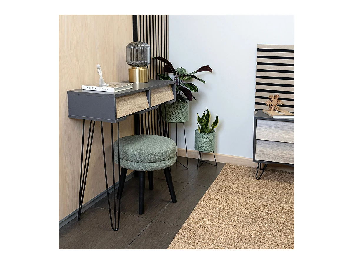 Mueble recibidor MOA Vinthera 2 cajones negro/natural 76x80x30 cm