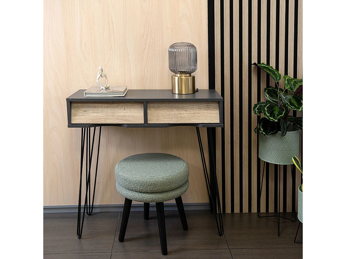 Mueble recibidor MOA Vinthera 2 cajones negro/natural 76x80x30 cm