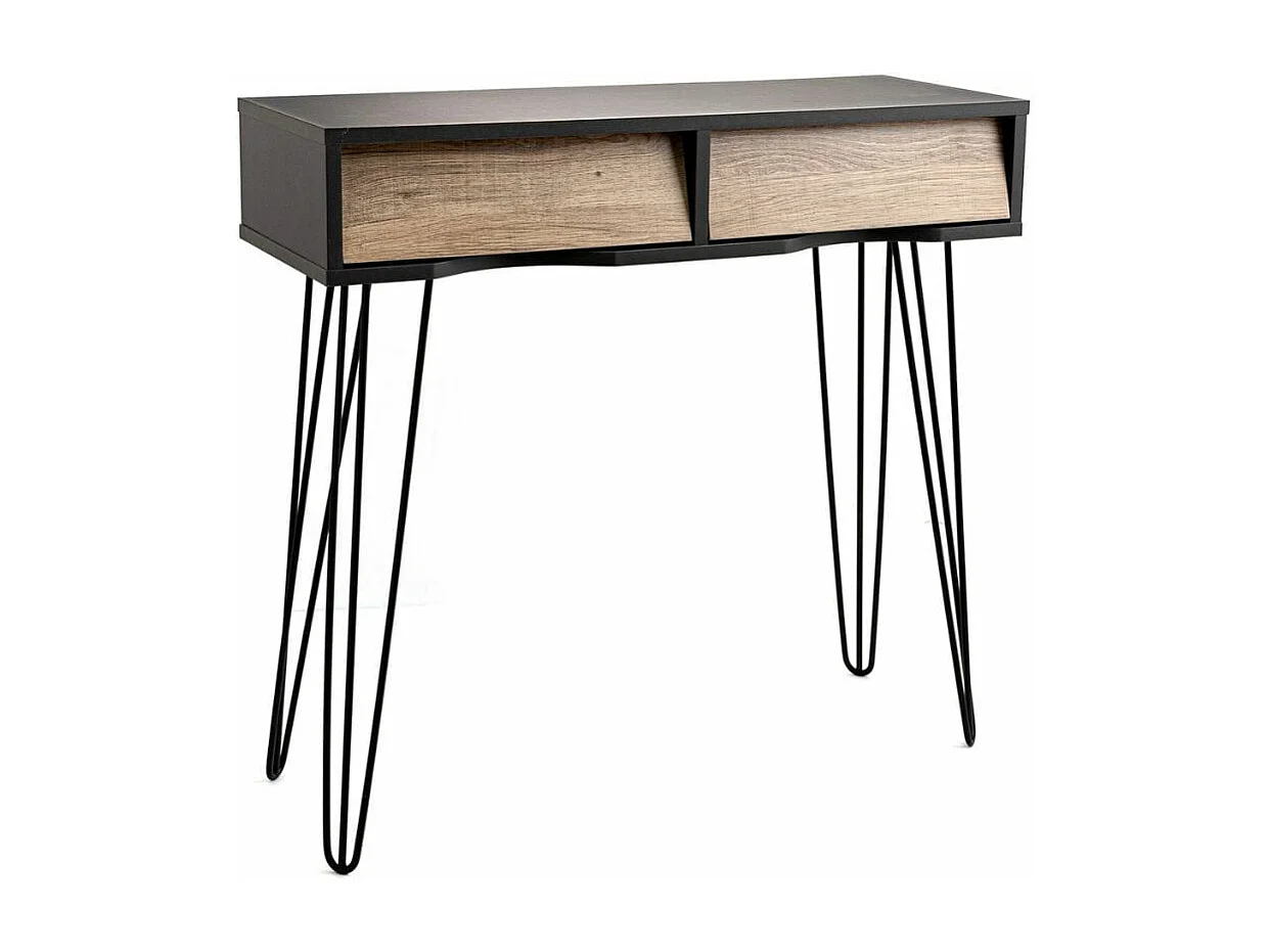 Mueble recibidor MOA Vinthera 2 cajones negro/natural 76x80x30 cm