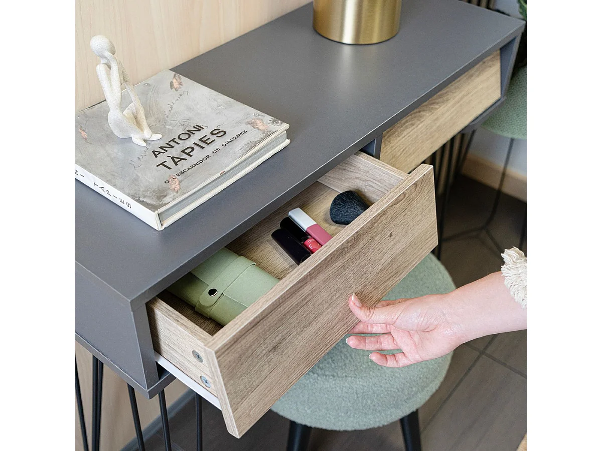 Mueble recibidor MOA Vinthera 2 cajones negro/natural 76x80x30 cm