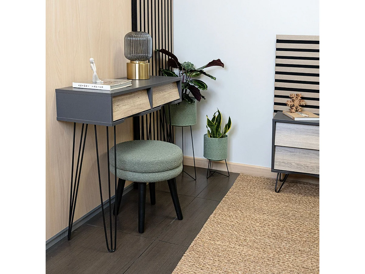 Mueble recibidor MOA Vinthera 2 cajones negro/natural 76x80x30 cm