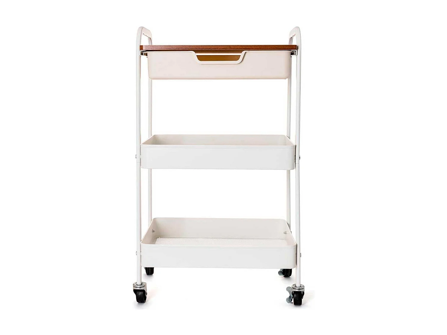 Carrito multiusos Garbo Quid 3 niveles con ruedas blanco/natural 75x46,5x30,5 cm