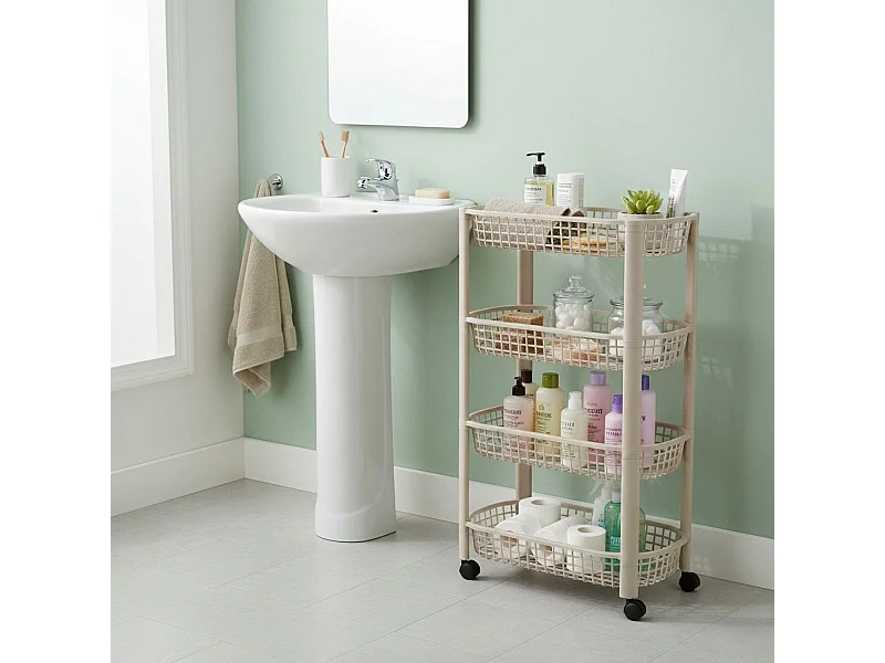 Carrito auxiliar 4 niveles con ruedas beige 78,8x26x46,5 cm