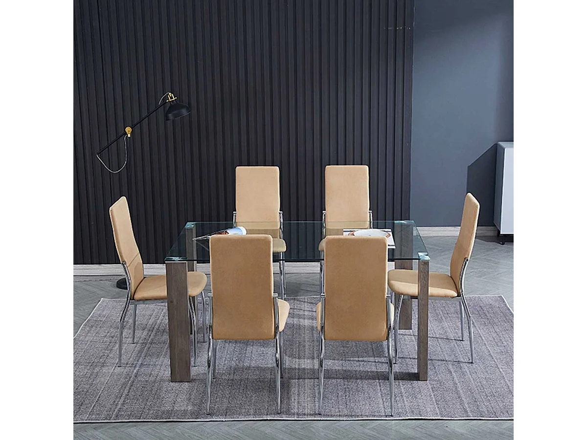 Conjunto de comedor 1 mesa Hana cambria + 6 sillas Sakura beige