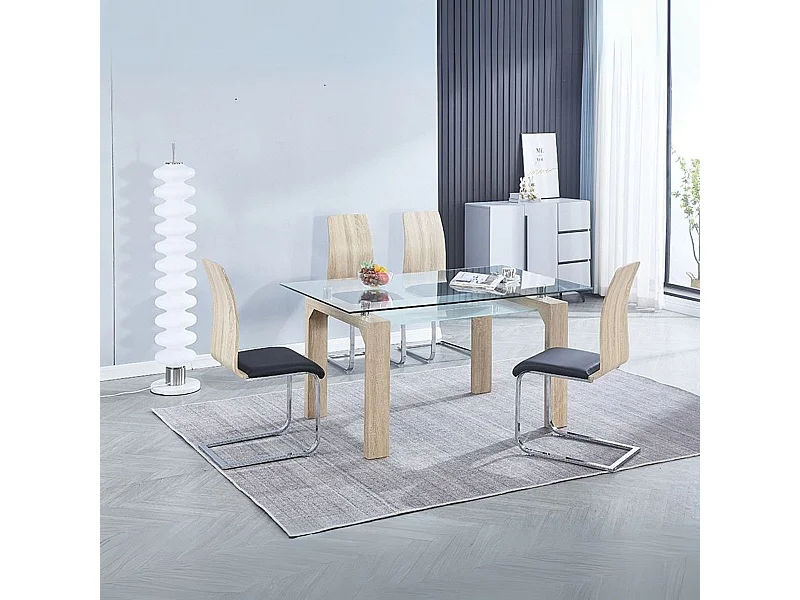 Conjunto de salón mesa Sensei + 4 sillas Sensei negro/natural