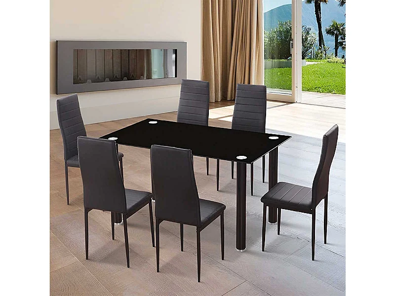 Conjunto de comedor Emi 1 mesa + 6 sillas negras