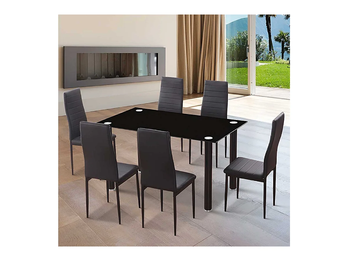 Conjunto de comedor Emi 1 mesa + 6 sillas negras