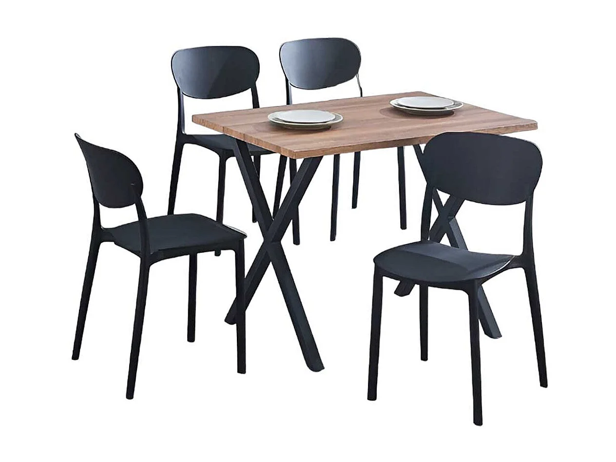 Conjunto de comedor Videl 1 mesa + 5 sillas roble/negro