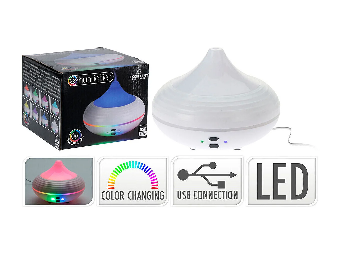 Humidificador Excellent Electrics 130ml luz LED blanco