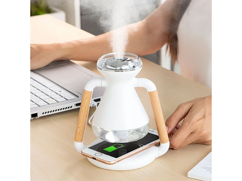 Humidificador y difusor de aromas Misvolt InnovaGoods con cargador inalámbrico blanco 17x15x11 cm