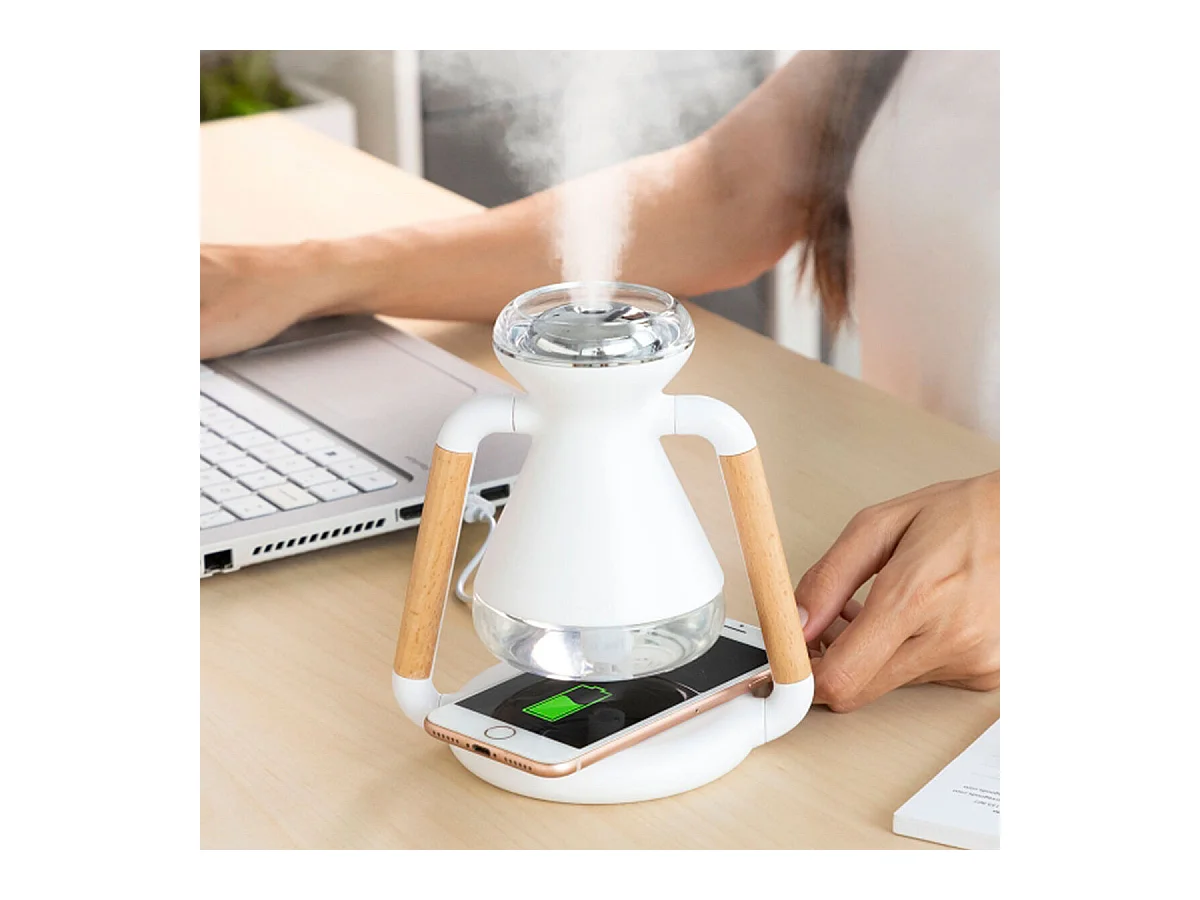Humidificador y difusor de aromas Misvolt InnovaGoods con cargador inalámbrico blanco 17x15x11 cm
