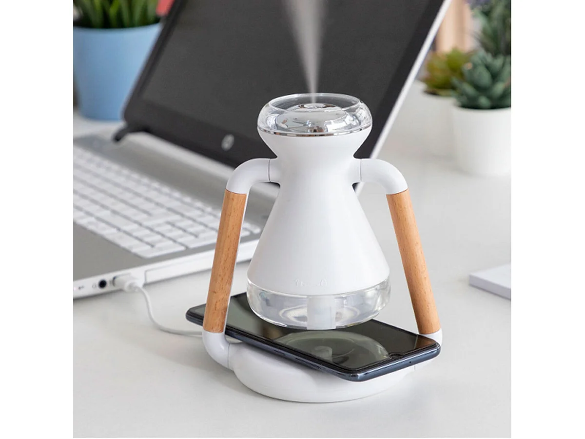 Humidificador y difusor de aromas Misvolt InnovaGoods con cargador inalámbrico blanco 17x15x11 cm