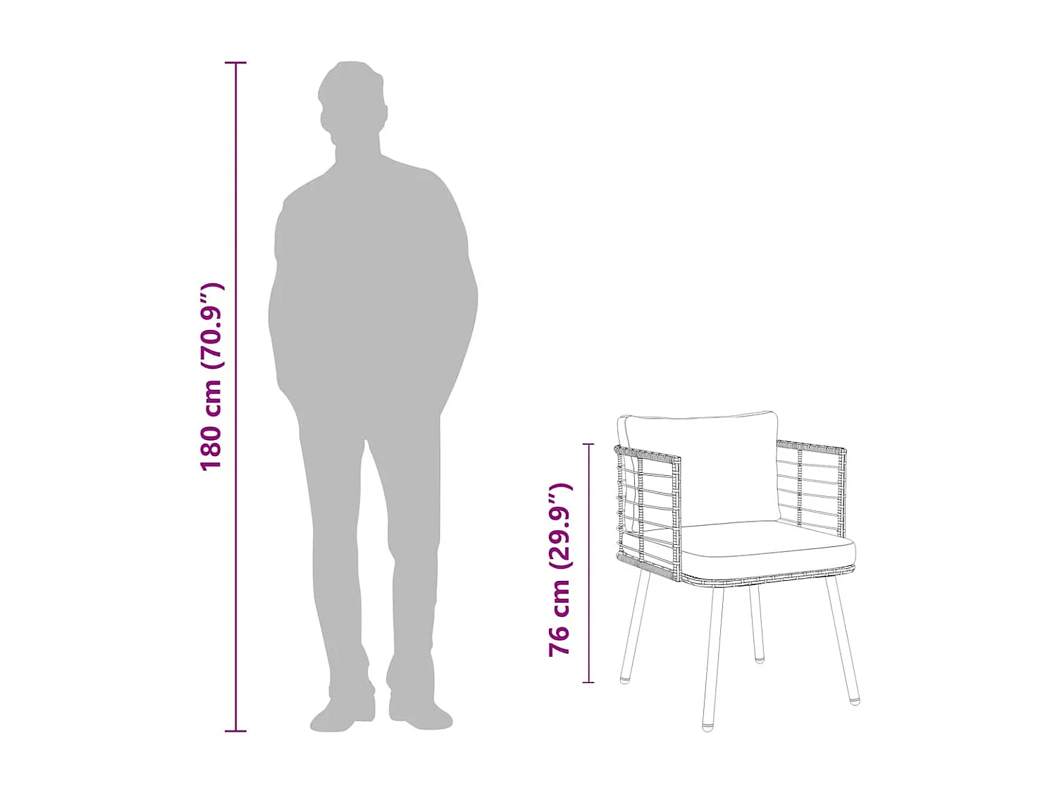 Sedia da giardino con cuscini in vimini di resina naturale