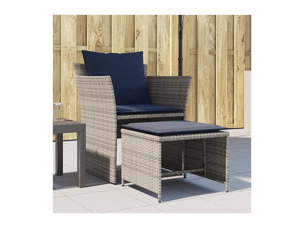 Chaise de jardin avec tabouret gris résine tressée