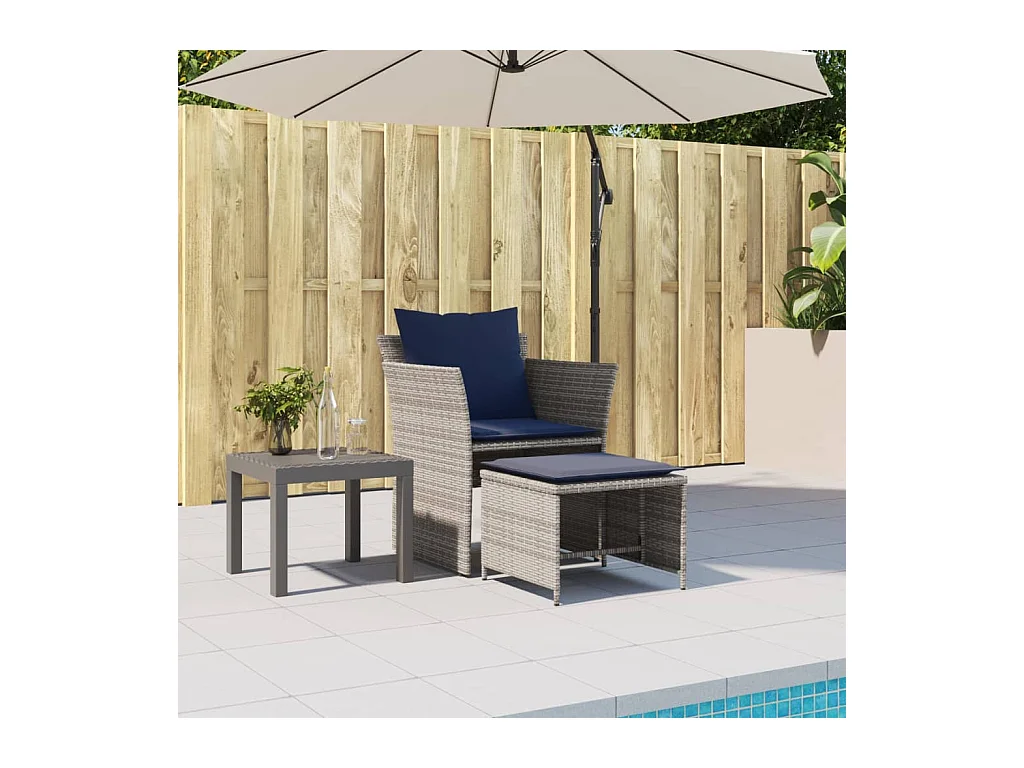 Chaise de jardin avec tabouret gris résine tressée