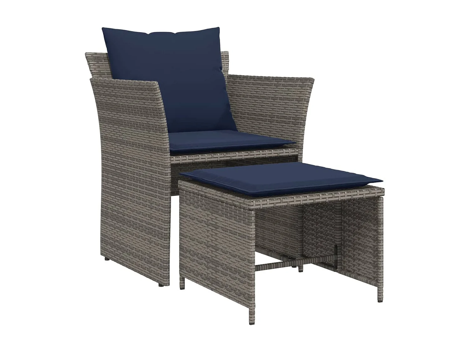 Sedia da giardino con sgabello grigio in resina intrecciata