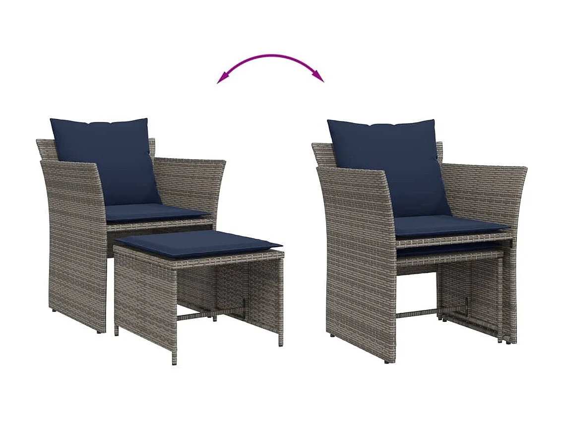 Sedia da giardino con sgabello grigio in resina intrecciata