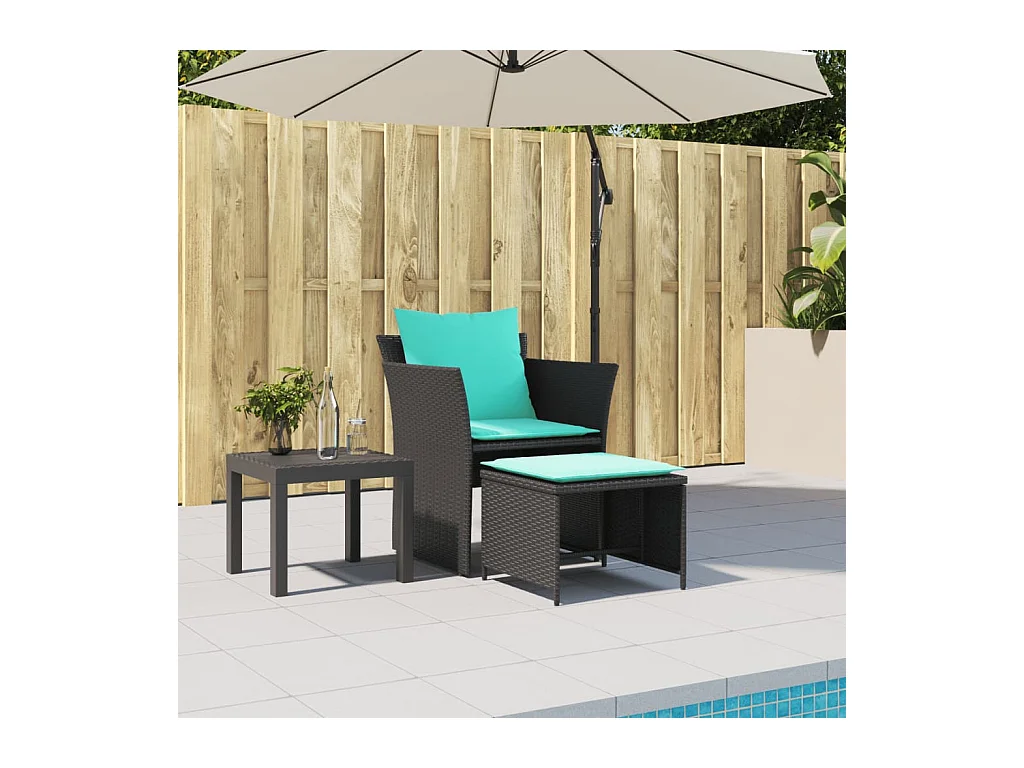 Chaise de jardin avec tabouret noir résine tressée