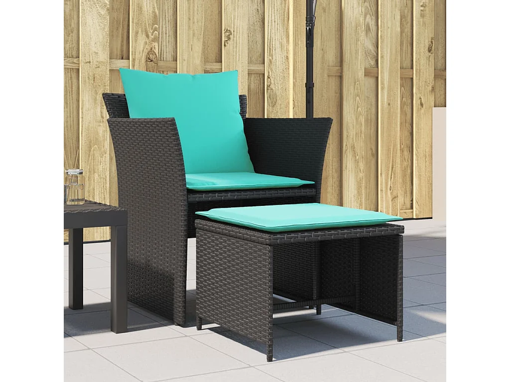 Sedia da giardino con sgabello nero in resina intrecciata