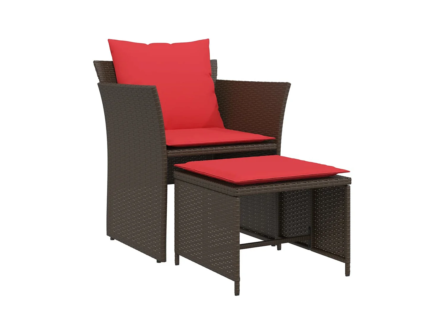 Chaise de jardin avec tabouret marron résine tressée