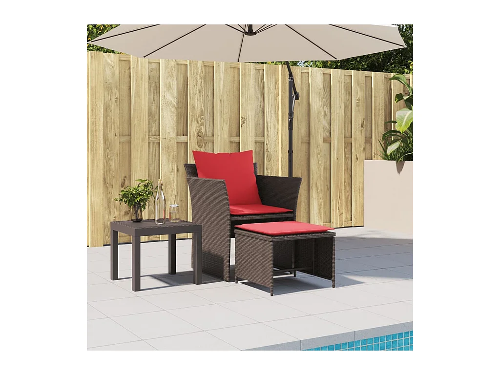 Chaise de jardin avec tabouret marron résine tressée