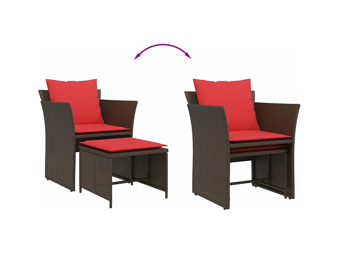 Chaise de jardin avec tabouret marron résine tressée